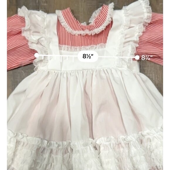 Vintage MINI WORLD Red & White Pinafore Party Dress size L 9-12 Mo Full Skirt - Picture 9 of 10